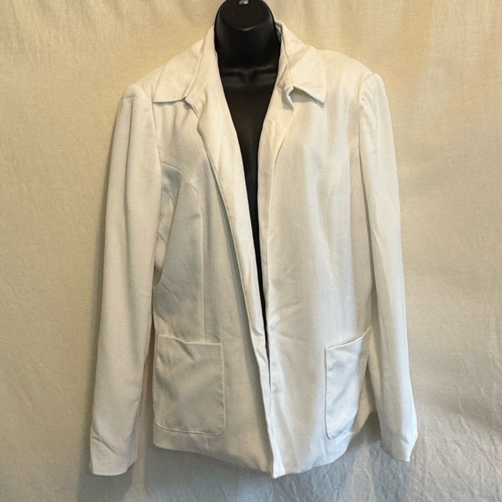 B-300‎ Sag Harbor PLUS SIZE 16 White Lined Long Sleeve Open Blazer Suit Jacket